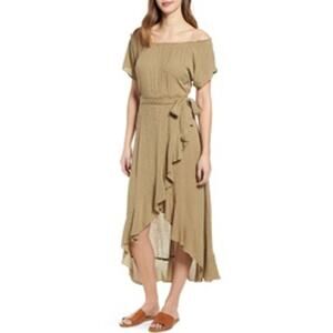 O’Neill Connie High Low Ruffle Olive Sage Green Dress Size Medium